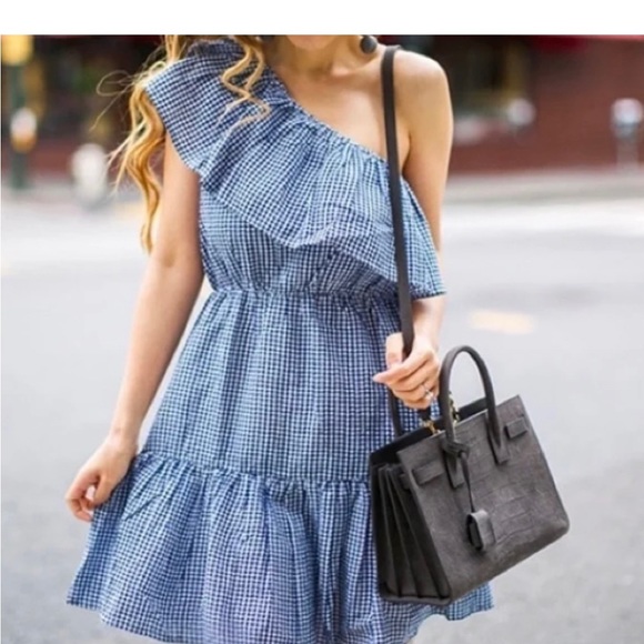 MINKPINK One Shoulder Dress in Navy and White - Picture 2 of 10